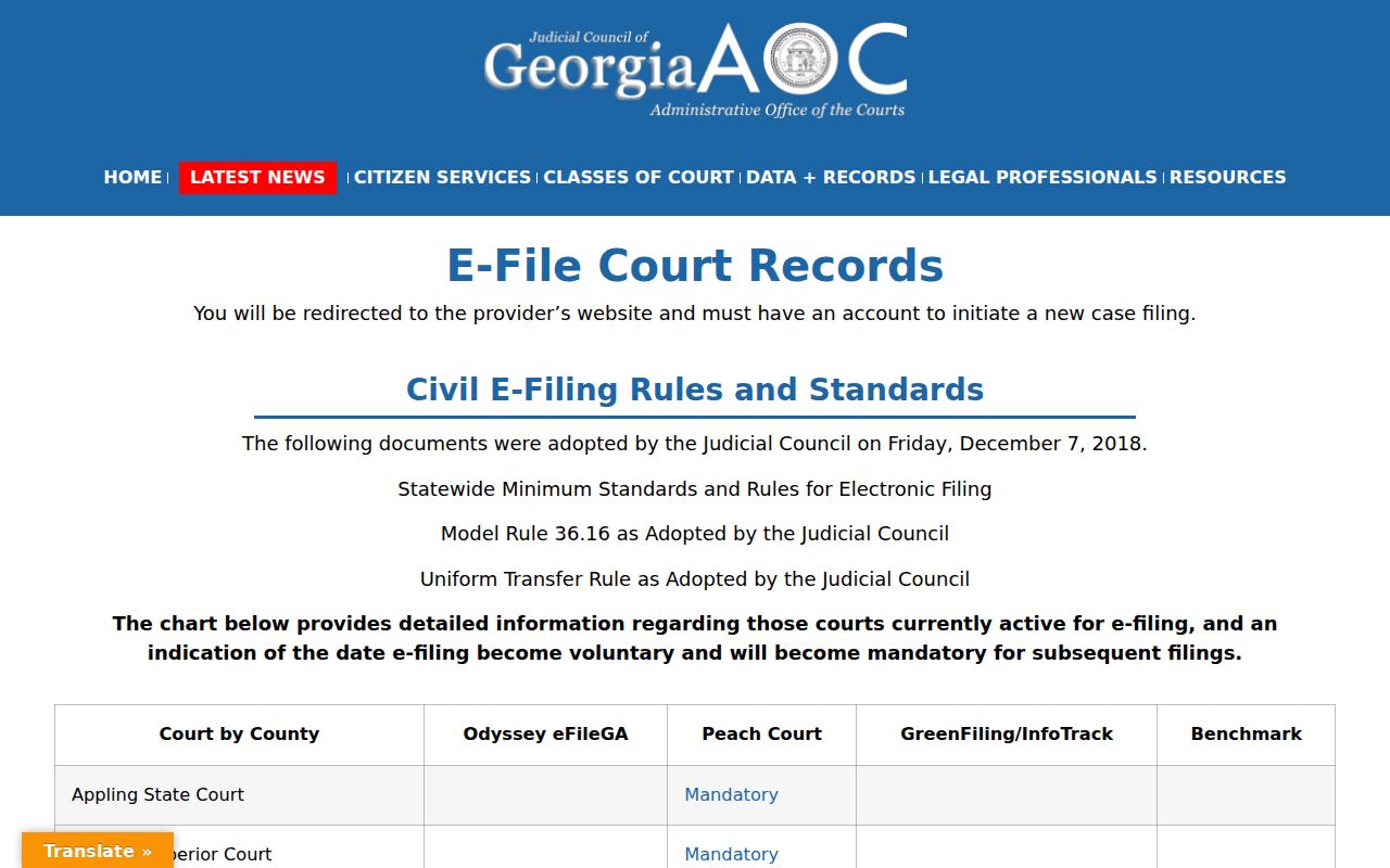 Screven County criminal court cases Georgia e-filing information