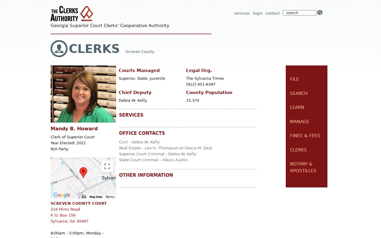 Screven County criminal court cases clerk directory
