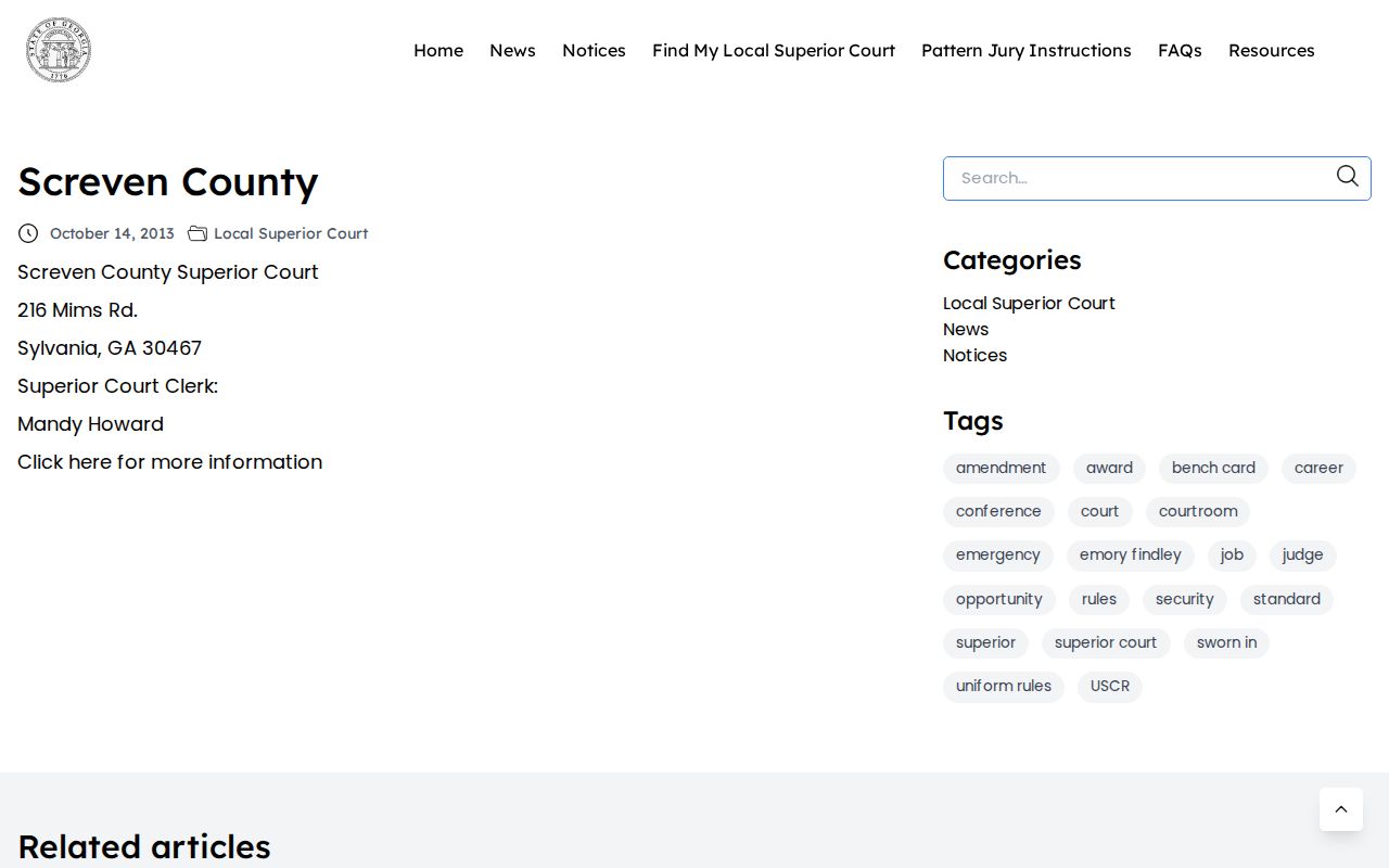 Screven County criminal court cases Superior Court directory